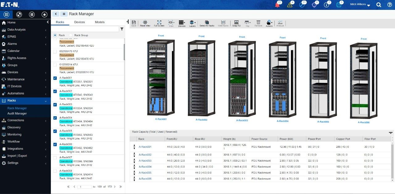 Eaton Distributed IT Performance Management (DITPM) software rack manager